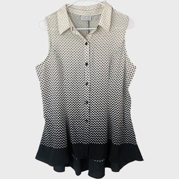 New York & Company Sleeveless Ombre Polkadot Blouse Women's Medium Black & White - Picture 1 of 12
